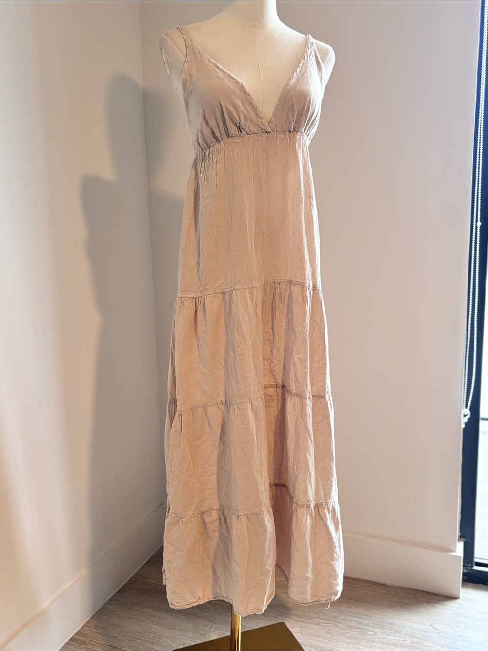 Seaspell Resort Wear Taupe Peruvian Cotton Gauze Tiered Maxi Dress Boho Medium - Picture 2 of 7